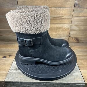 UGG Womens Sz 5 Harrison Cuff Waterproof Boots Black Suede Buckle 1120773